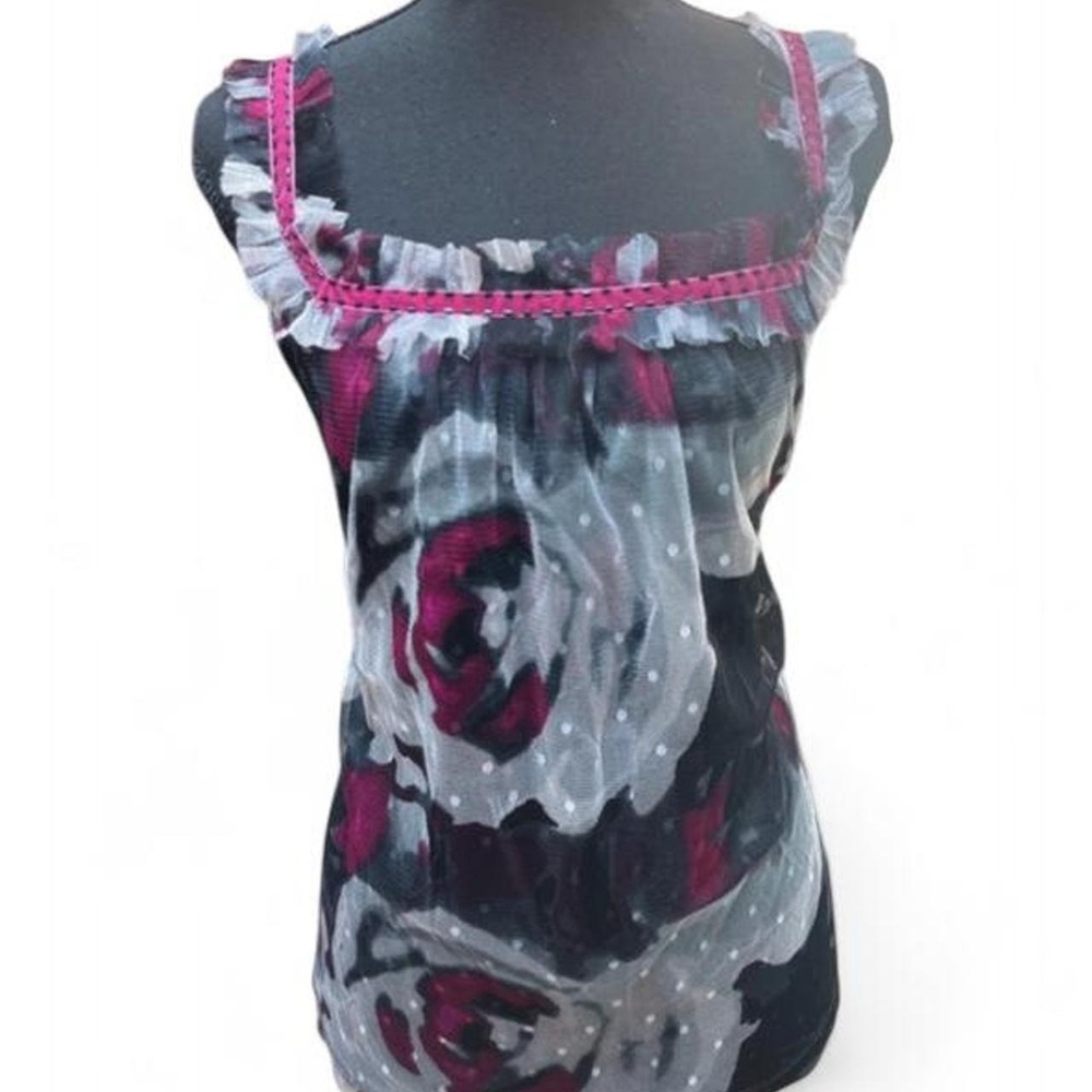 VTG Y2K Express Mesh Ruffle Gothic Rose Camisole Tank Top Large